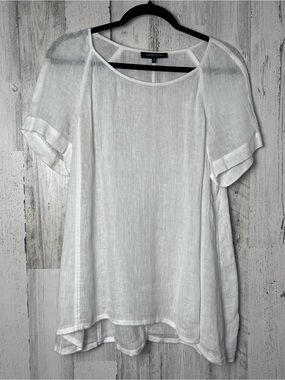 Lafayette 148 New York White Linen Short-Sleeve Scoop Neck Tunic Medium